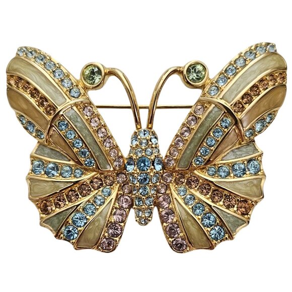 Swarovski Butterfly Brooch Pink Blue Crystal Rhinestone Pin, Swan Signed L981